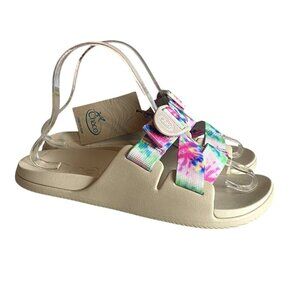 Chacos Women's 7 Chillos Slide Light Tie Dye Sandals Strappy Outdoor Cream